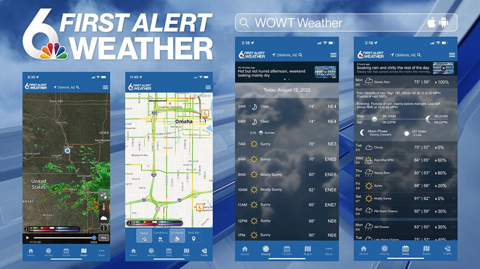 Screenshots of the WOWT Weather App.
