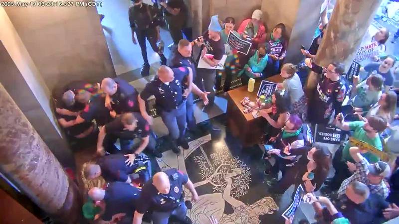 Nebraska State Patrol troopers arrested six people during protests in relation to LB574 at the...
